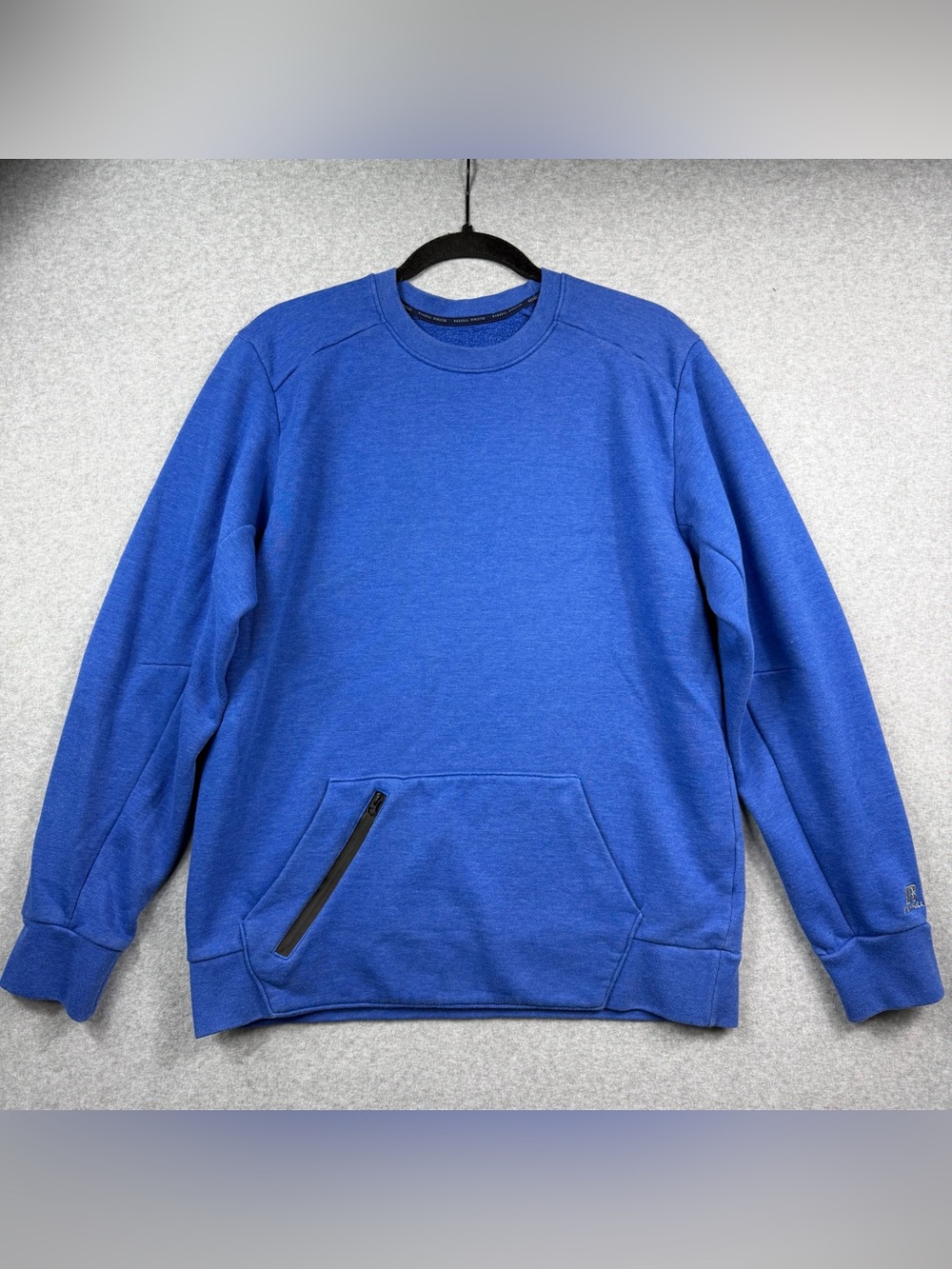 Russel Athletic Blue Pullover Crewneck Sweatshirt Zipper Pocket Mens Size Medium